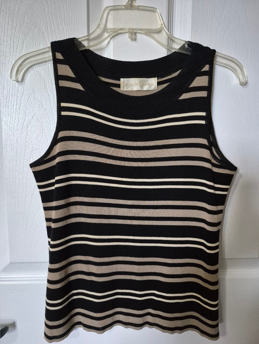 Dana Buchman Black & Beige Striped Sleeveless Knit Top